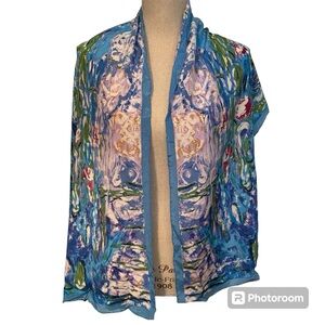 COCOON HOUSE SCARF BLUE WHITE GREEN PURPLE HANDMADE SILK CLAUDE MONET ART